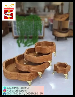 سینی 5 تیکه چوبی پایه دار طرح گل -ست 5تیکه پذیرایی چوبی پایه دار طرح گل