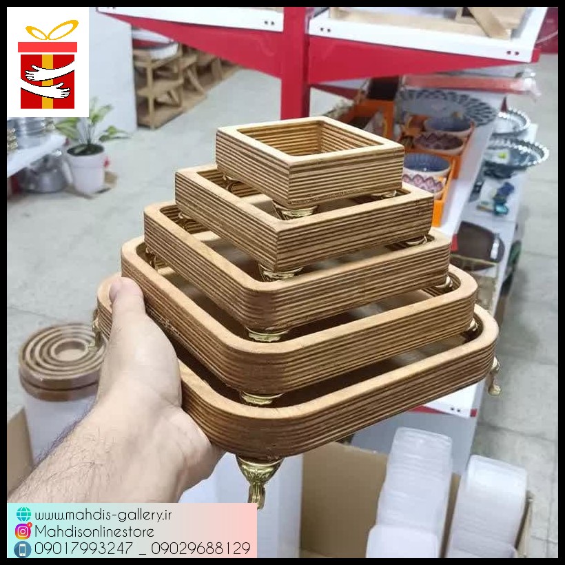 مزه خوری 5 تکه پایه دارچوبی خرید از تولید کننده فروشگاه مهدیس گالر